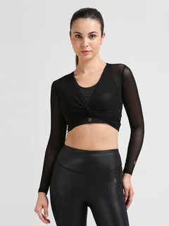 Black Long Sleeve Mesh Cover Up