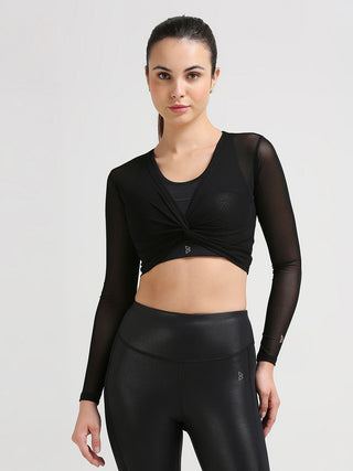 Black Long Sleeve Mesh Cover Up