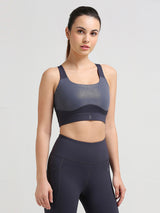 Focus On Me Grey Glossy Sports Bra