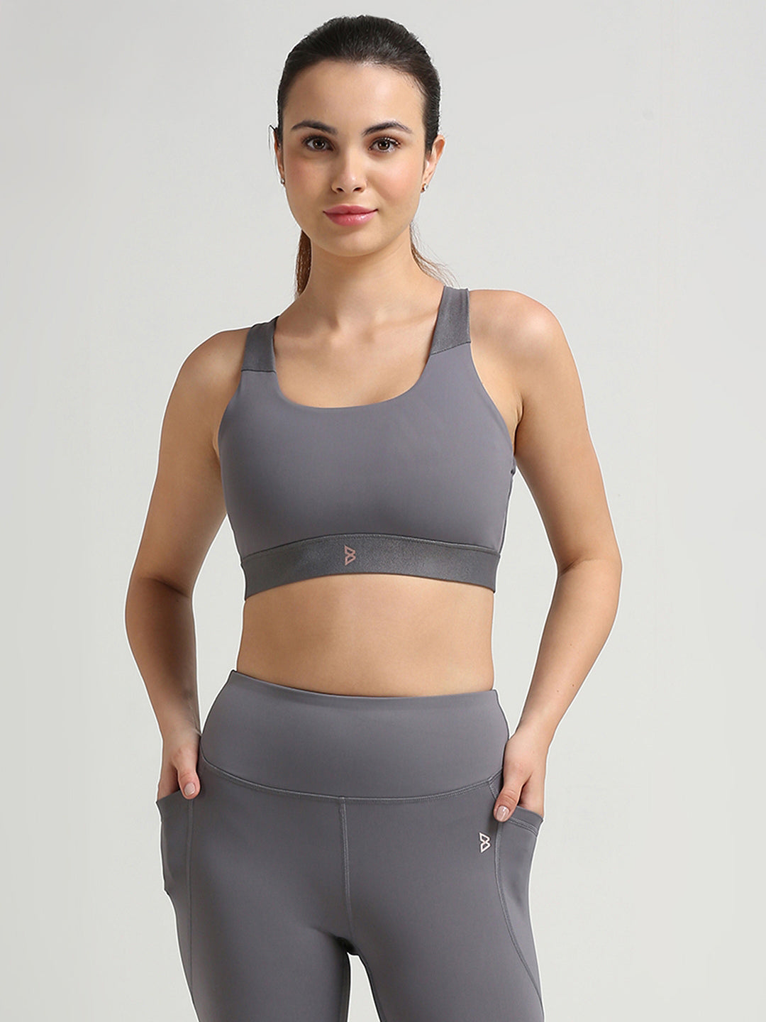 Hit Your Mark Grey Glossy Sports Bra