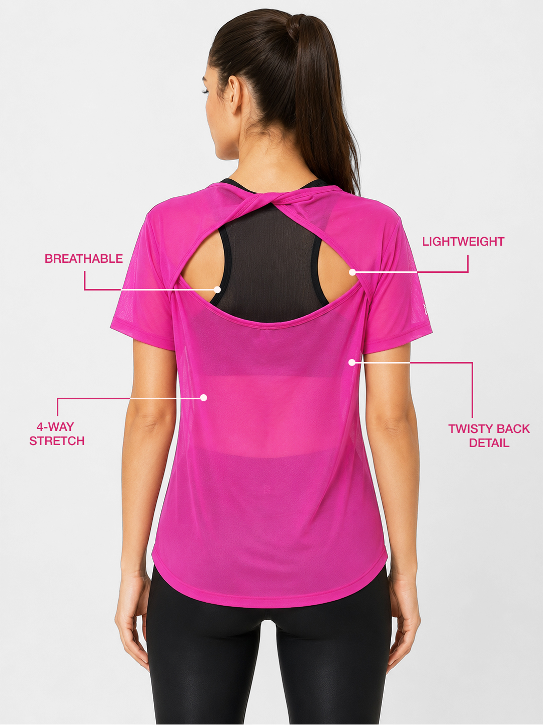Pink Twisty Back Mesh Tee