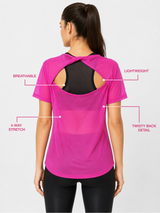 Pink Twisty Back Mesh Tee