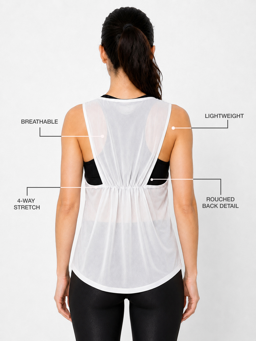 White Rouched Mesh Tank