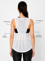 White Rouched Mesh Tank