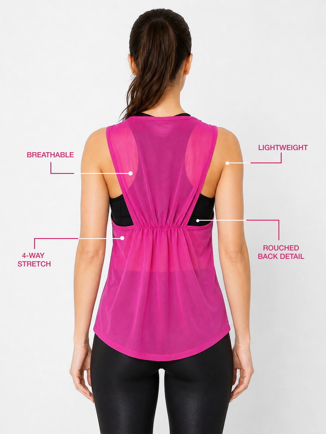 Pink Rouched Mesh Tank