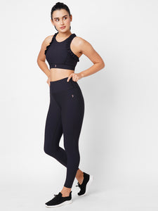 Black Ribbed Frill Leggings Set BODD ACTIVE