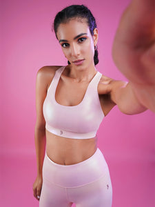 Peachy Pink Holo Tie Up Sports Bra BODD ACTIVE
