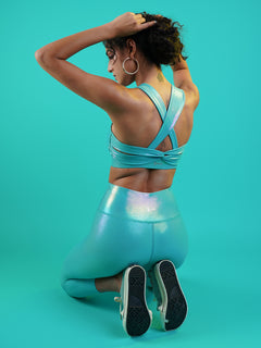 Teal Holo Twist Back Sports Bra