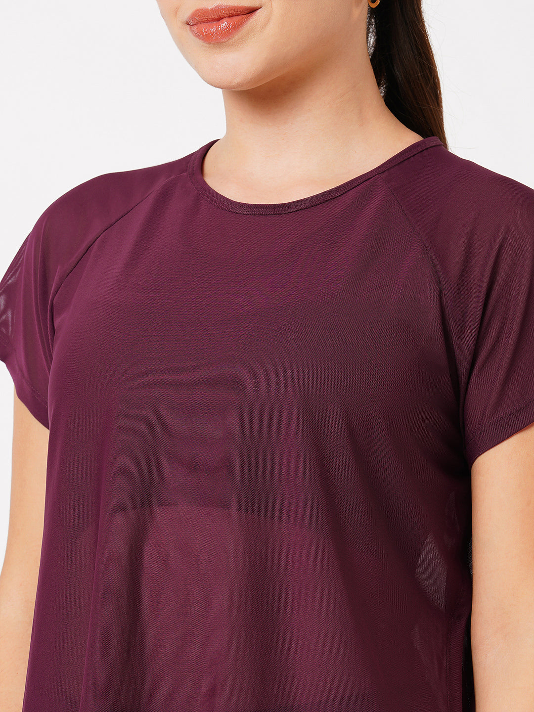 Plum Overlapping Mesh Tee BODD ACTIVE