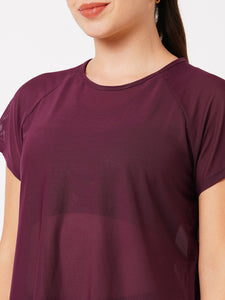 Plum Overlapping Mesh Tee BODD ACTIVE