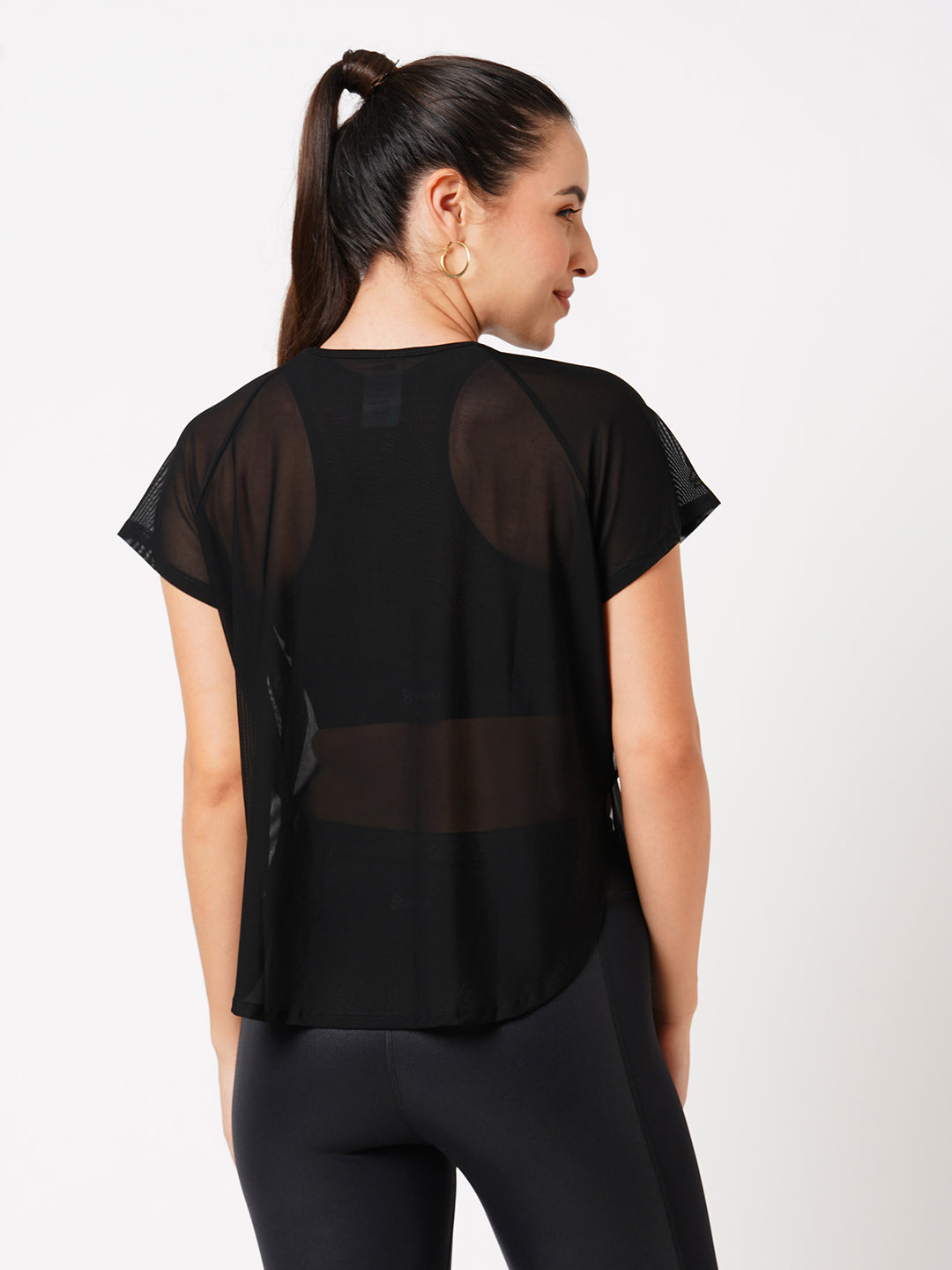 Black All Mesh Sheer Tee BODD ACTIVE