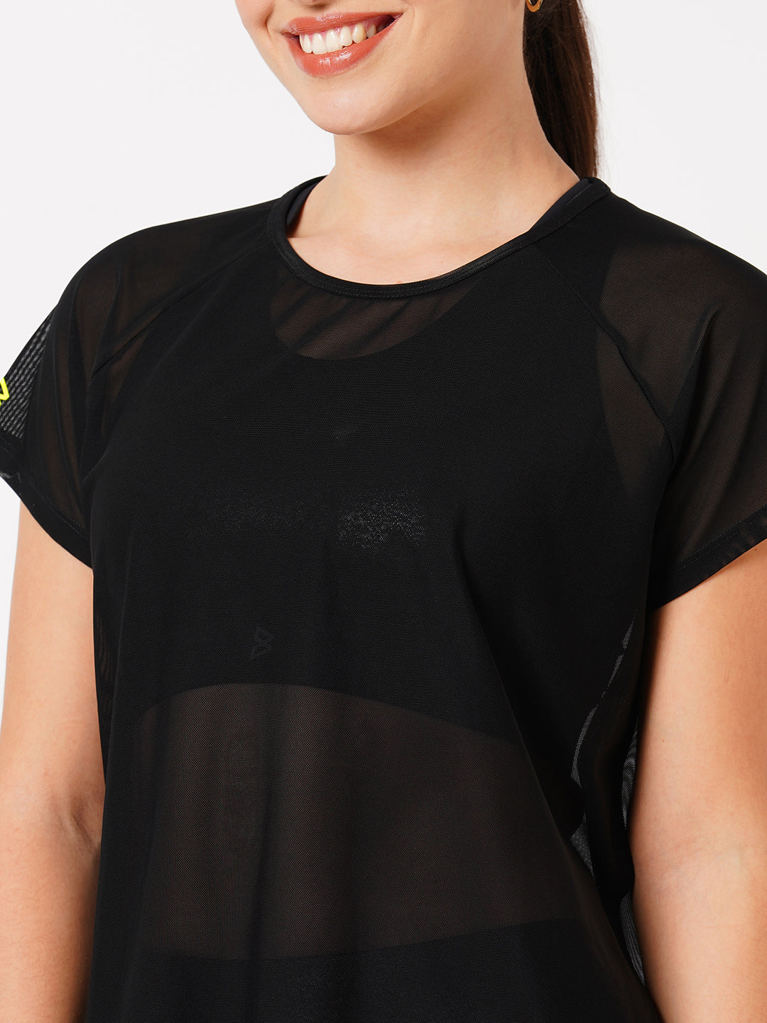 Black All Mesh Sheer Tee BODD ACTIVE