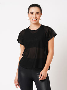 Black All Mesh Sheer Tee BODD ACTIVE