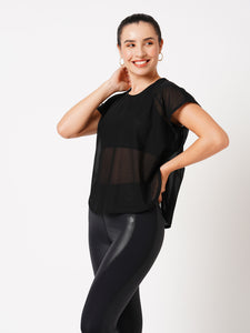 Black All Mesh Sheer Tee BODD ACTIVE