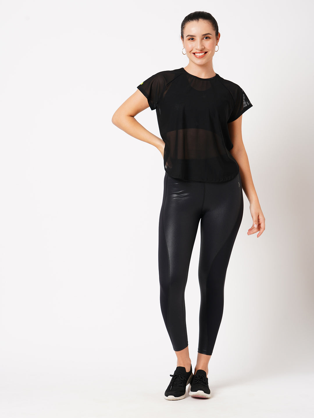 Black All Mesh Sheer Tee BODD ACTIVE