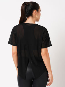 Black Tie Up Mesh Tee BODD ACTIVE