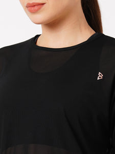 Black Tie Up Mesh Tee BODD ACTIVE