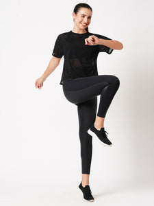 Black Tie Up Mesh Tee BODD ACTIVE