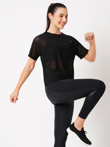 Black Tie-Up Mesh Tee BODD ACTIVE