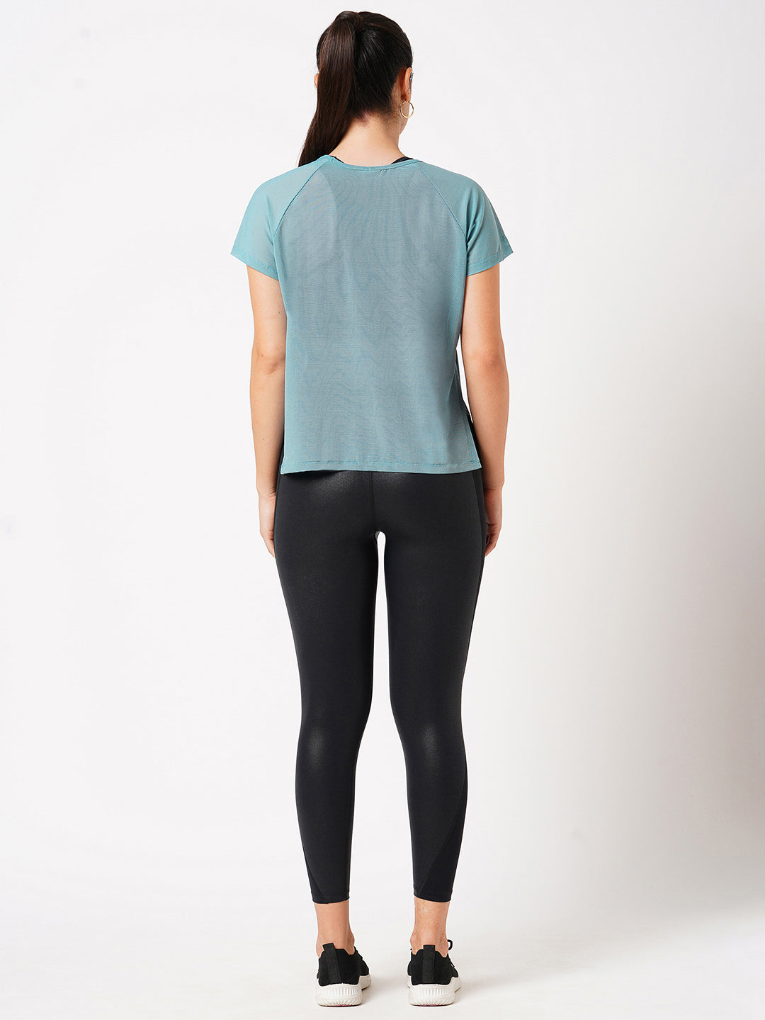 Aqua Teal Overlapping Mesh Tee BODD ACTIVE