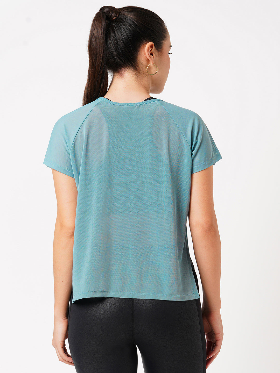 Aqua Teal Overlapping Mesh Tee BODD ACTIVE