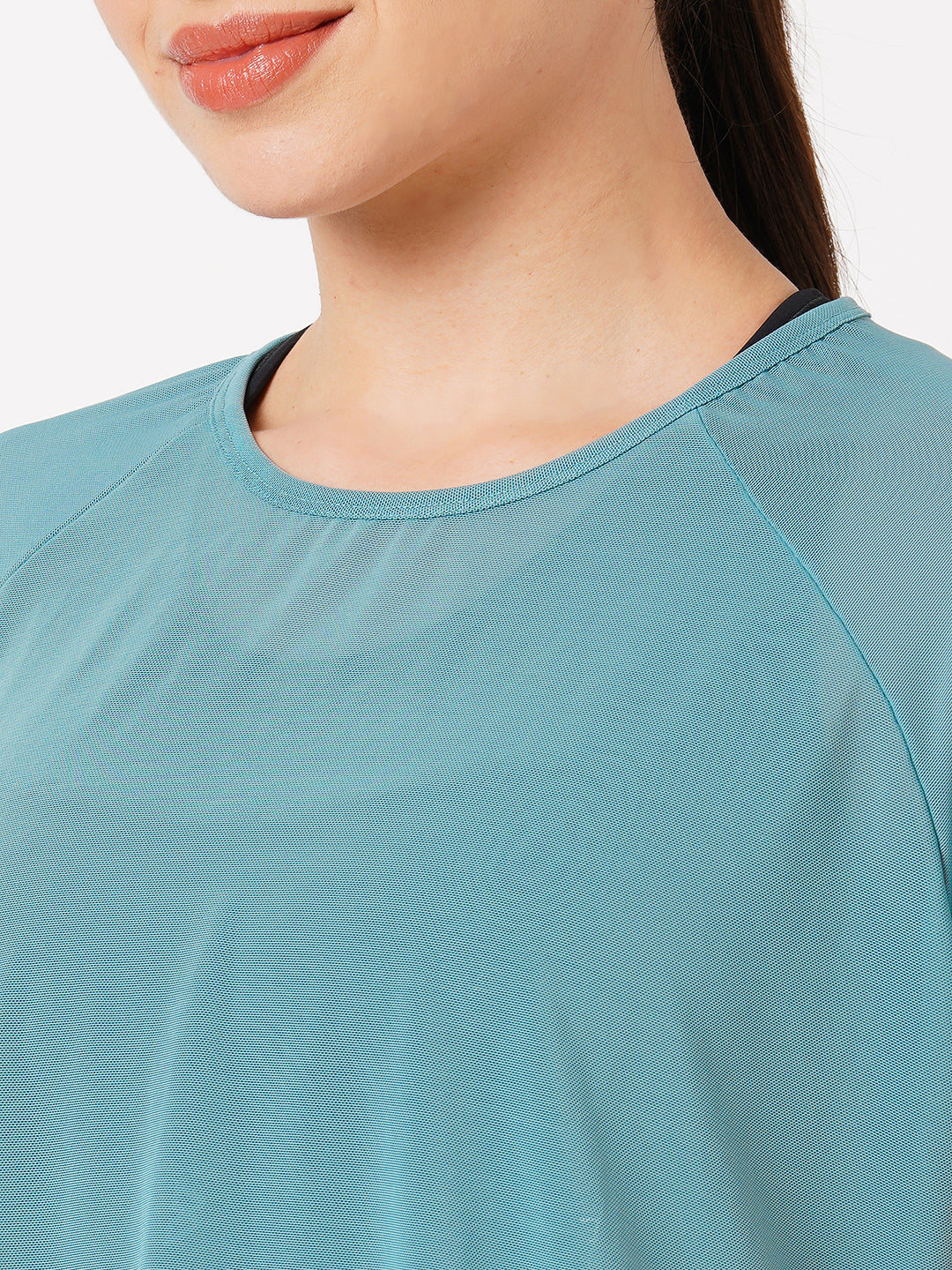 Aqua Teal Overlapping Mesh Tee BODD ACTIVE