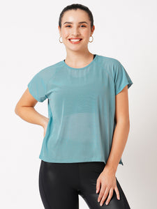 Aqua Teal Overlapping Mesh Tee BODD ACTIVE