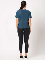 Crystal teal off shoulder mesh tee