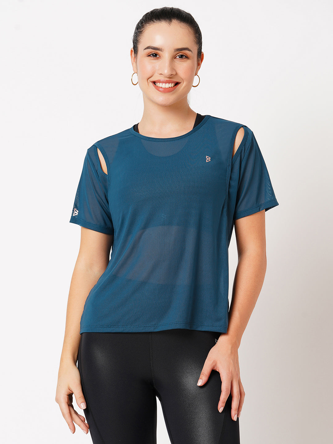 Teal Cut Out Mesh Tee BODD ACTIVE