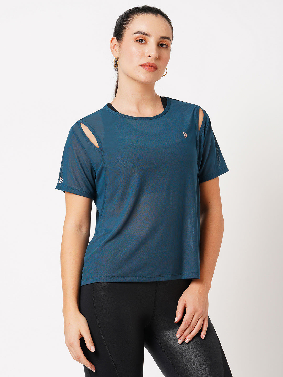 Teal Cut Out Mesh Tee BODD ACTIVE