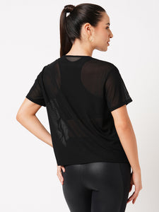 Black Cut Out Mesh Tee BODD ACTIVE