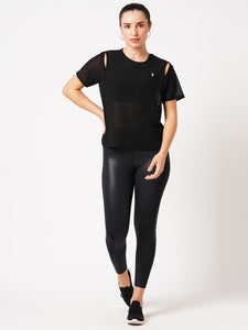 Black Cut Out Mesh Tee BODD ACTIVE