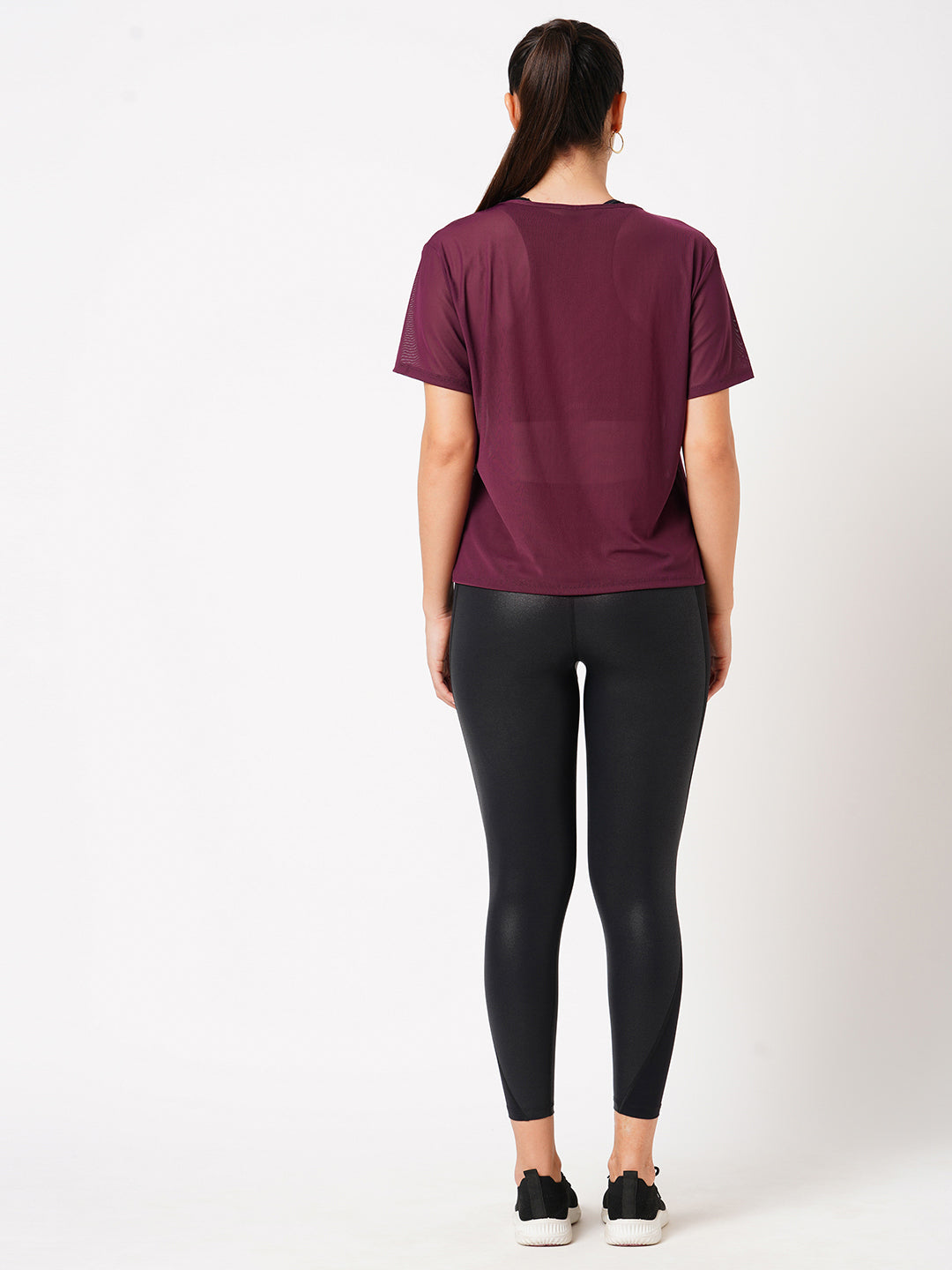 Wine Cut-Out Mesh Tee BODD ACTIVE