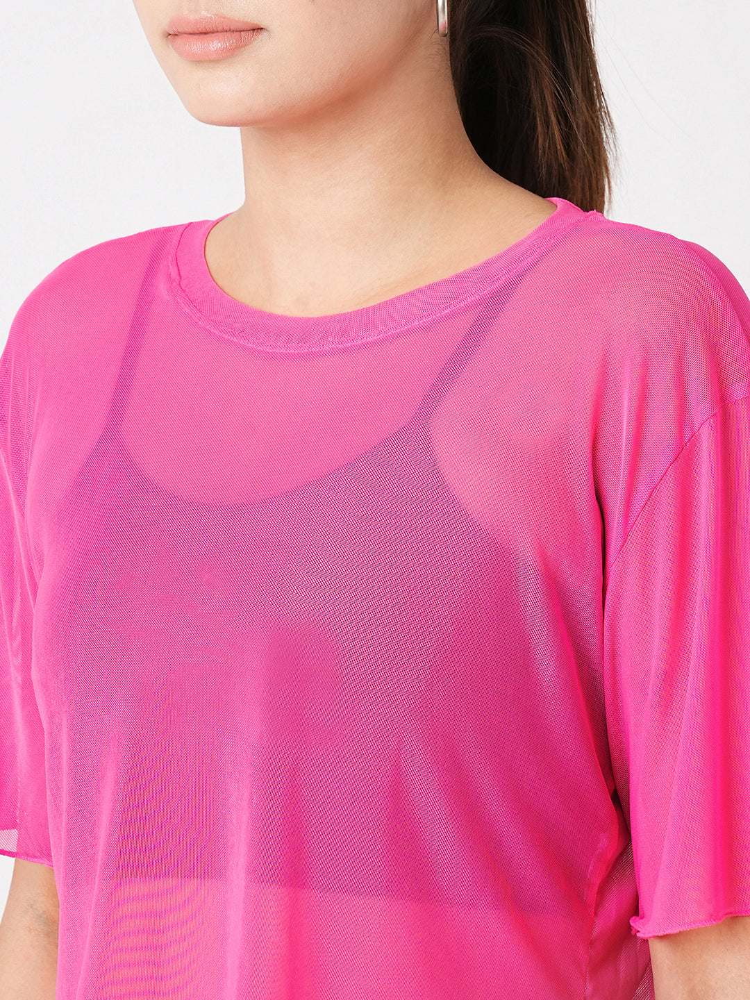 It’s A Hot Pink Summer Ruffled Mesh Tee