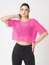It’s A Hot Pink Summer Ruffled Mesh Tee
