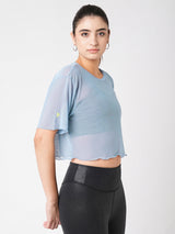 High Above The Waves Ruffled Blue Mesh Tee