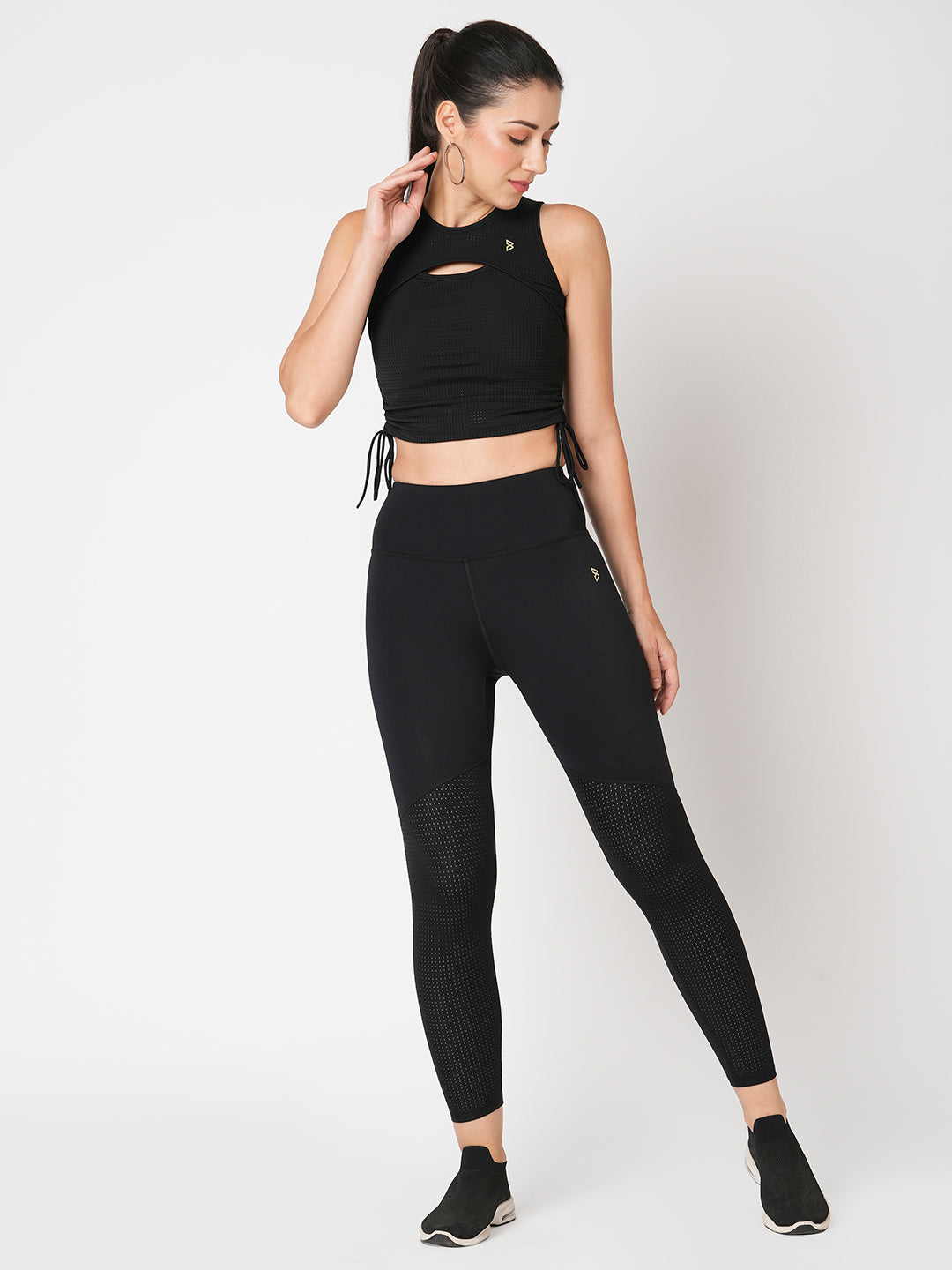 Black Mesh Rouched Set BODD ACTIVE