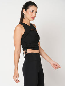 Black Mesh Rouched Top BODD ACTIVE