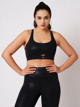 Tanya's Go To Black Essential Glossy Strappy Sports Bra BODD ACTIVE