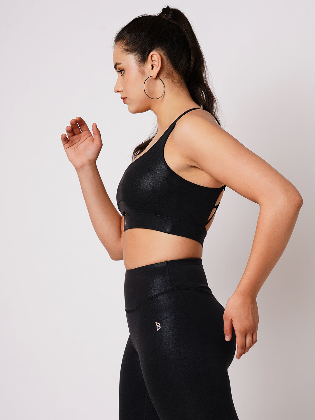 Tanya's Go To Black Essential Glossy Strappy Sports Bra BODD ACTIVE