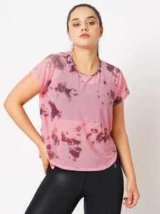 Candy Pink Tie Dye All Mesh Sheer Tee BODD ACTIVE