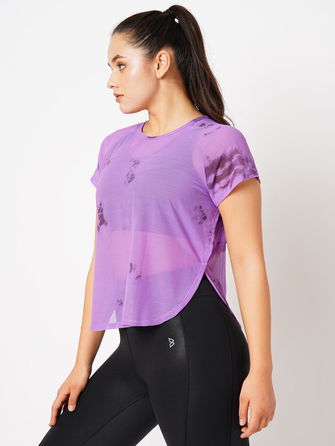 Purple Tie Dye All Mesh Sheer Tee BODD ACTIVE
