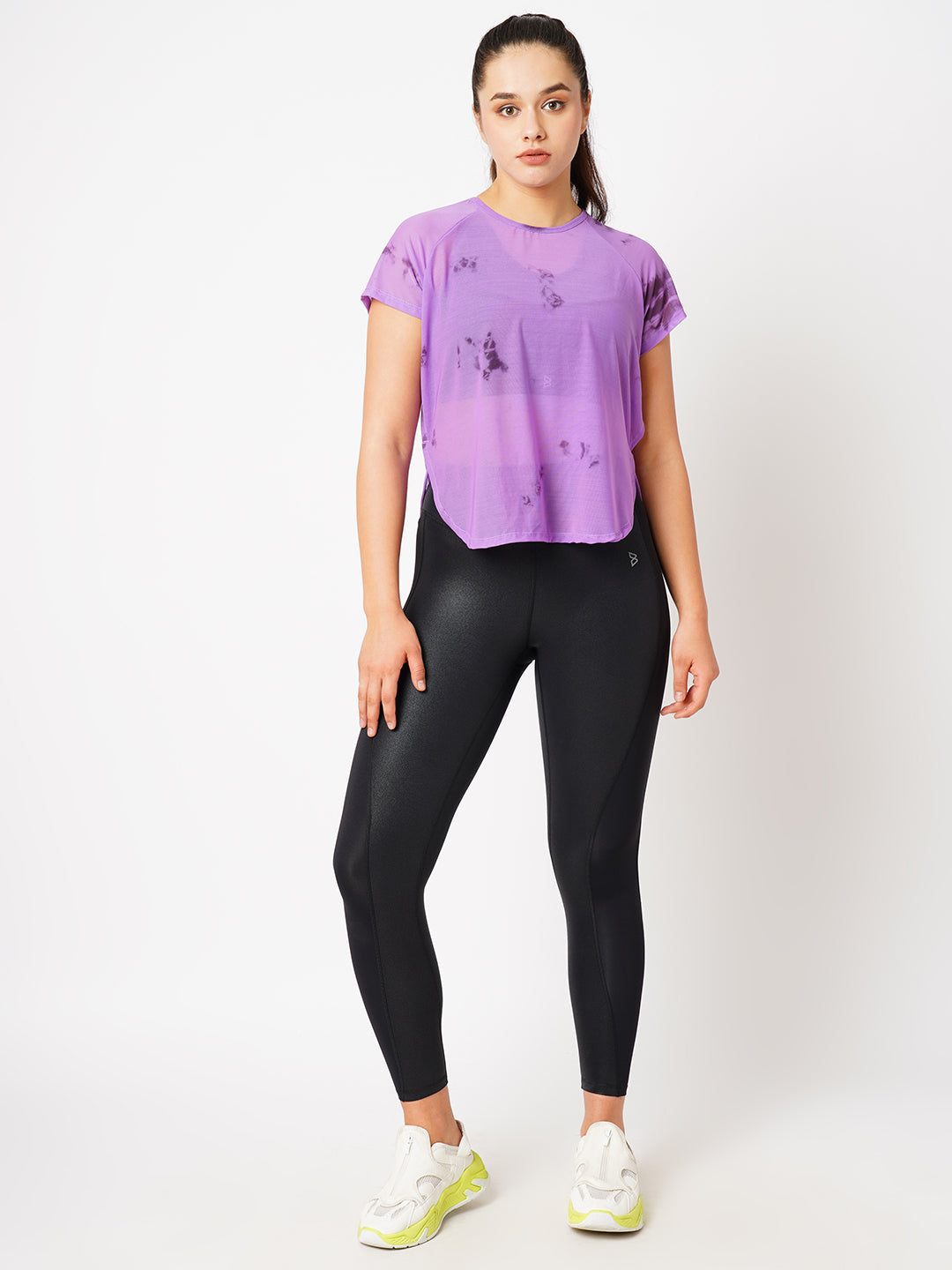 Purple Tie Dye All Mesh Sheer Tee BODD ACTIVE