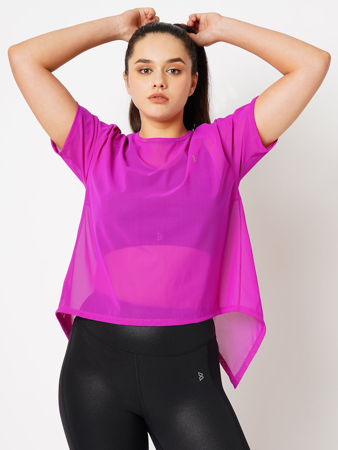 Bodacious Purple Mesh Tie Up Tee BODD ACTIVE