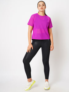 Bodacious Purple Mesh Tie Up Tee BODD ACTIVE