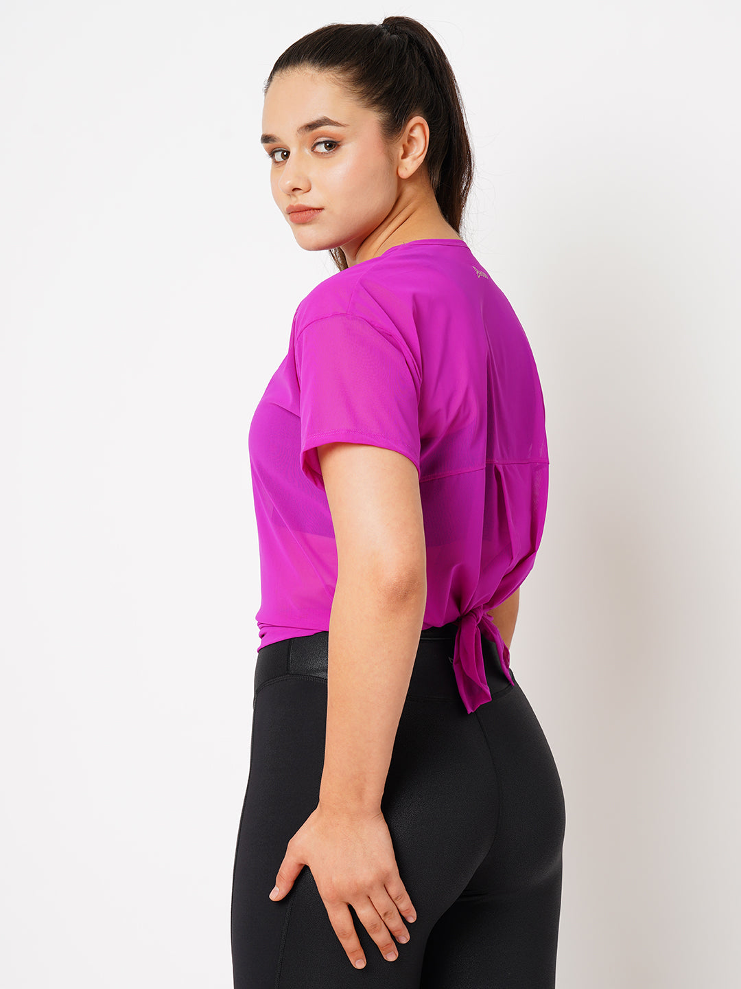 Bodacious Purple Mesh Tie Up Tee BODD ACTIVE