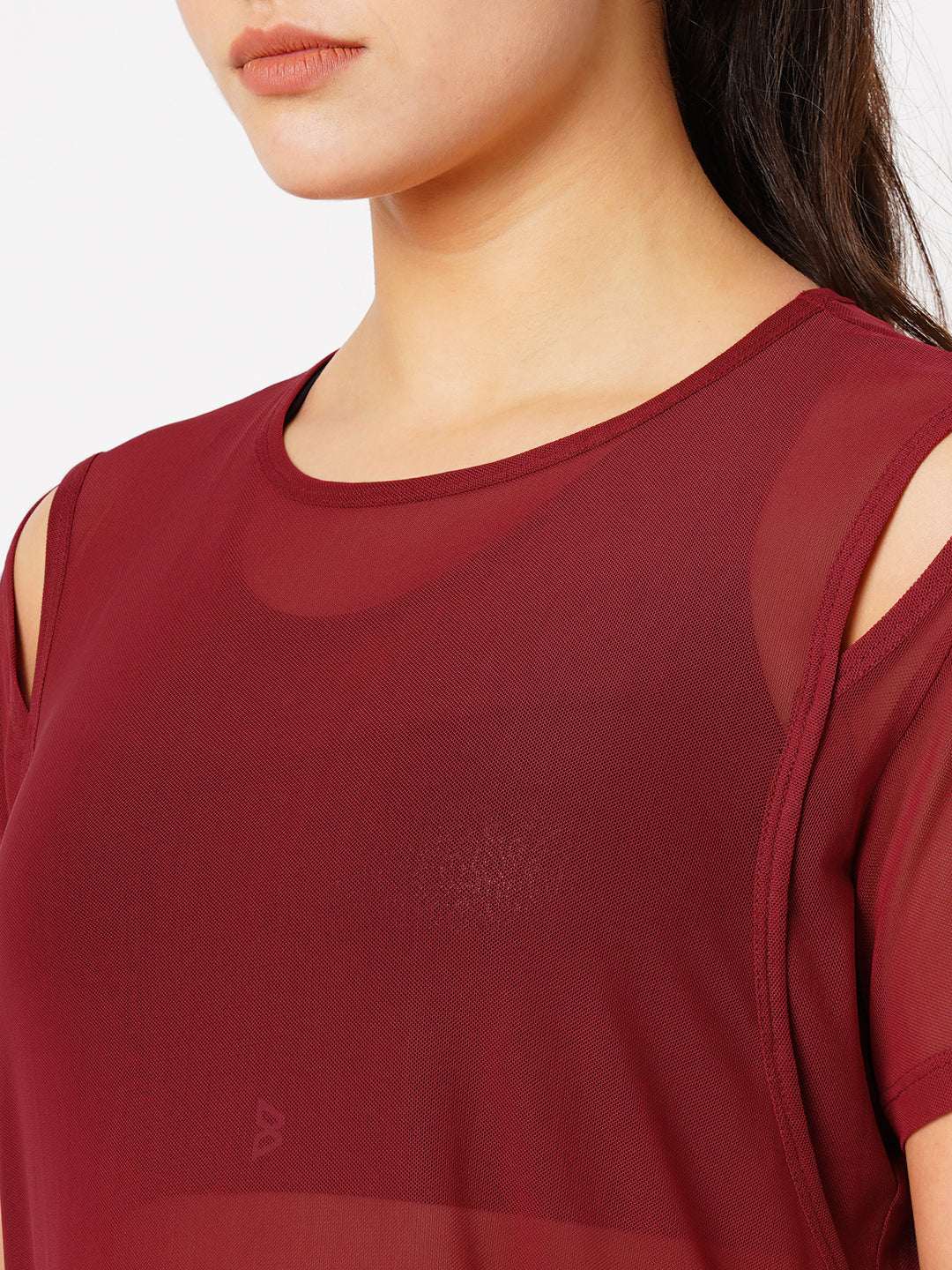 Aurora Red Off Shoulder Mesh Tee