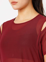 Aurora Red Off Shoulder Mesh Tee