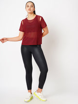 Aurora Red Off Shoulder Mesh Tee