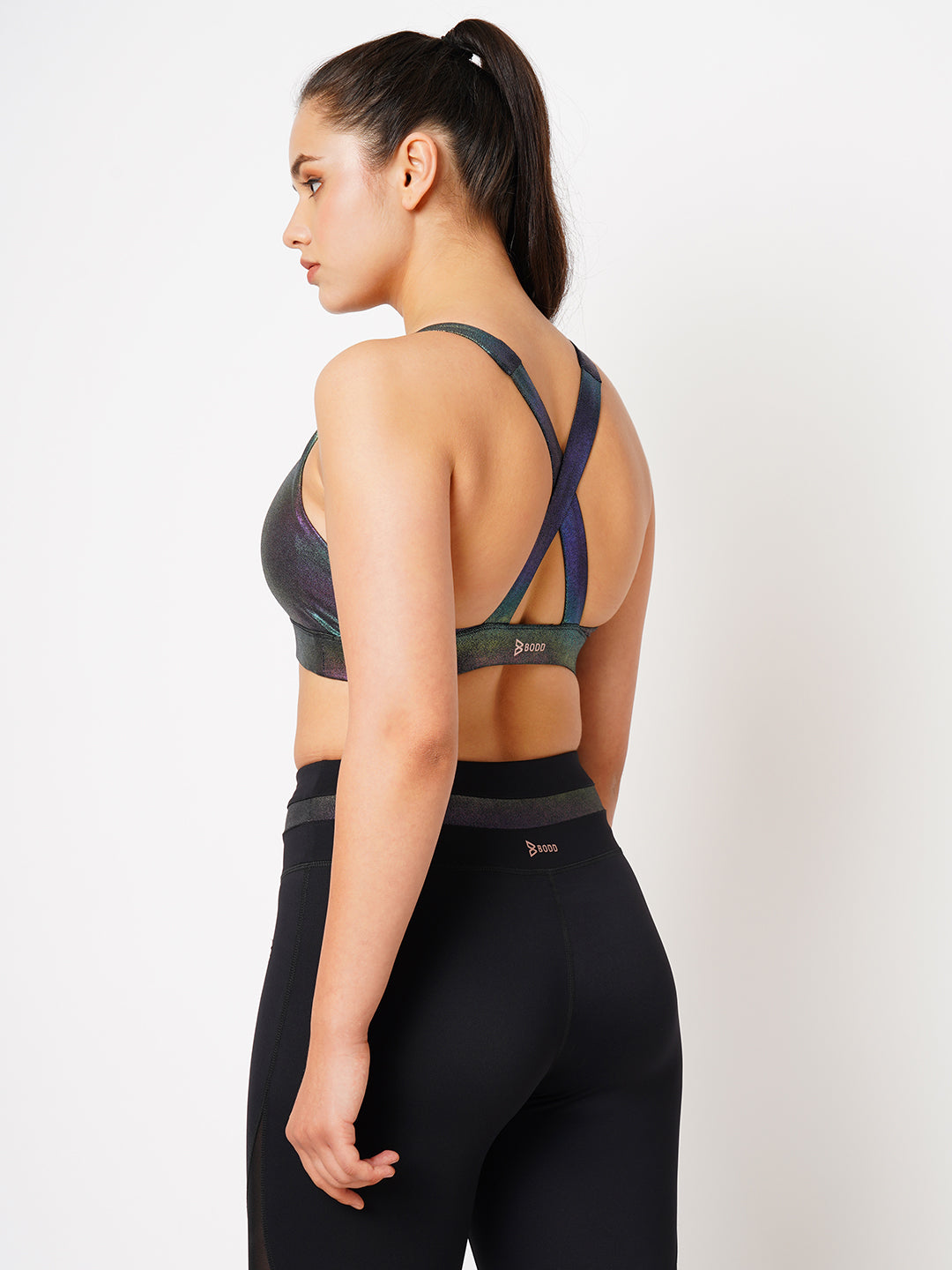 One Step Ahead Black Holo Sports Bra BODD ACTIVE